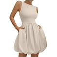 thumbnail image 5 of Summer Bubble Dresses for Women 2025 Casual Sleeveless Tank Mini Short Dress Crew Neck Smocked Sundress with Pockets, 5 of 8