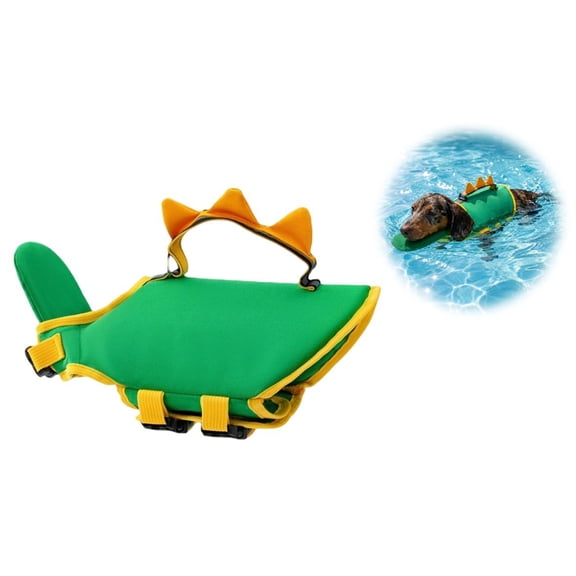 New Dog Life Jacket with Chin Float | Cute Dino Dog Life Vest for Pool & Beach, High Buoyancy Swim Gear with Rescue Handle, Adjustable Fit for All Breeds (Green, XS)
