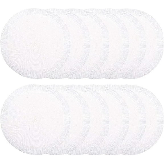 CAILDANL Round Burlap Placemats Set of 12 Jute Rustic Place Mats for Dining Tables Heat Resistant Natural Farmhouse Table Mats Decor for (Brown lace)