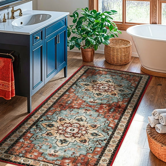 Sonoro Kate 2.5x8 Area Rugs for Living Room Bedroom, Non Slip Boho Machine Washable Indoor Floor Carpet, Red