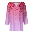 thumbnail image 4 of Nokdvo Valentines Day Shirts for Women Trendy Valentine's Print Henley V Neck Loose Tops 3/4 Length Sleeve Fall Tunic Shirts,Deep Red 2XL, 4 of 6