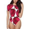 thumbnail image 1 of Saiise Motif Fleurs de Tulipes Grenouillère à Manches Courtes pour Femmes Col Rond Pyjama Justaucorps Extensible avec Fermeture à Pression-Moyen, 1 of 7