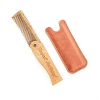 Onedor Handmade 100% Natural Green Sandalwood Fine Tooth Wooden Comb - Custom Engraved Words/Icon - For Men's Hair, Beard, and Mustache Styling - Pocket Comb With Leather Case