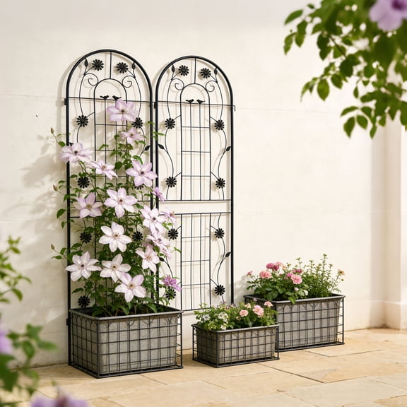 Heavy Duty Rustproof Black Iron Garden Trellis 2 Pack  71" x 19.7" For Potted Plant Support & Climbing Vines