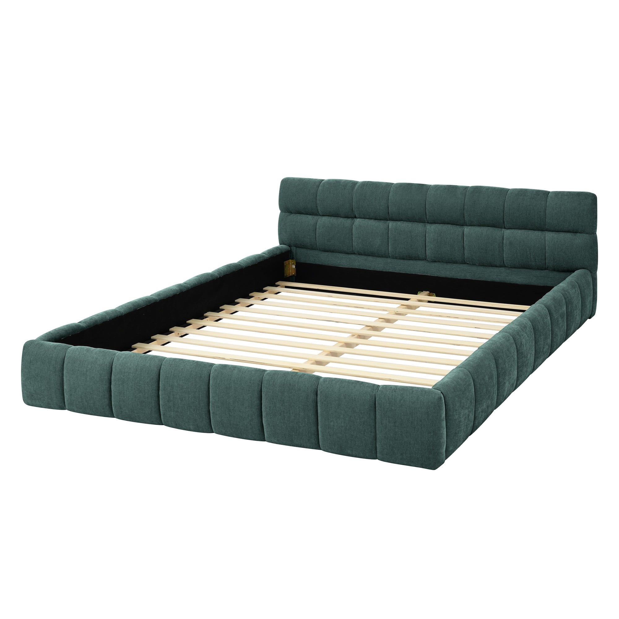 Queen Size Solid and Stable Upholstered Bed Frame with Thick Fabric, Chenille Fabric Grounded Queen Size Platform Bed with Headboard and Solid Frame, No Box Spring Needed(68''*86,5''*23,5'') (Blue)