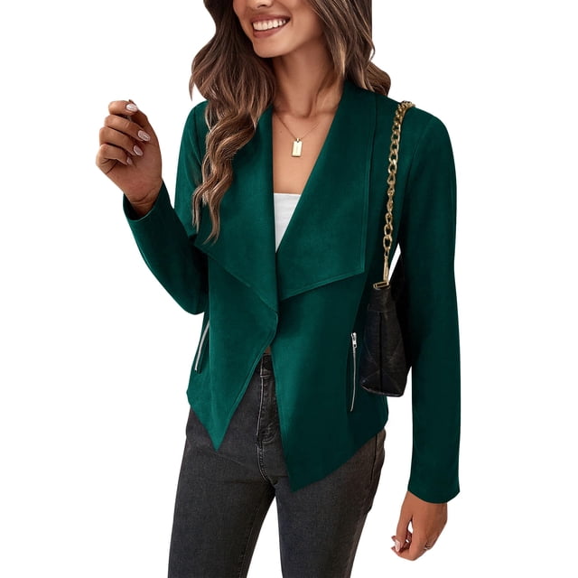 Saco PRETTYGARDEN 2025 de gamuza sintética verde oscuro talle M