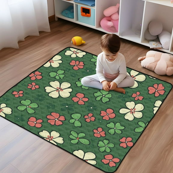 WOBOGO Colorful Clovers Baby Playmats Extra Large Waterproof Rollable Activity Pads for Toddlers 50×50inch