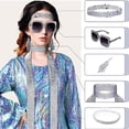 thumbnail image 4 of ZenCart 5 Pcs/Set Women Jewelry Set Sequin Rhinestone Decor Vintage 60s 70s Disco Party Favors Cosplay Earrings Sunglasses Bracelet Headband Scarf Set, 4 of 8