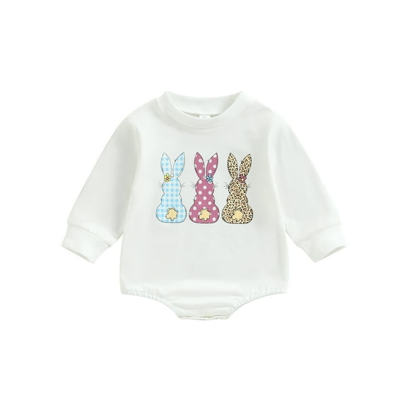 Jxzom Newborn Infant Baby Boy Girl My First Easter Outfit 6 12 18 24M Bunny Letter Romper Long Sleeve Crewneck Sweatshirt Bodysuit
