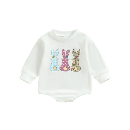 

Licupiee Newborn Baby Girls Boy Easter Outfit Infant Long Sleeve Bunny Sweatshirt Romper Bubble Onesie Sweater Top Spring Clothes