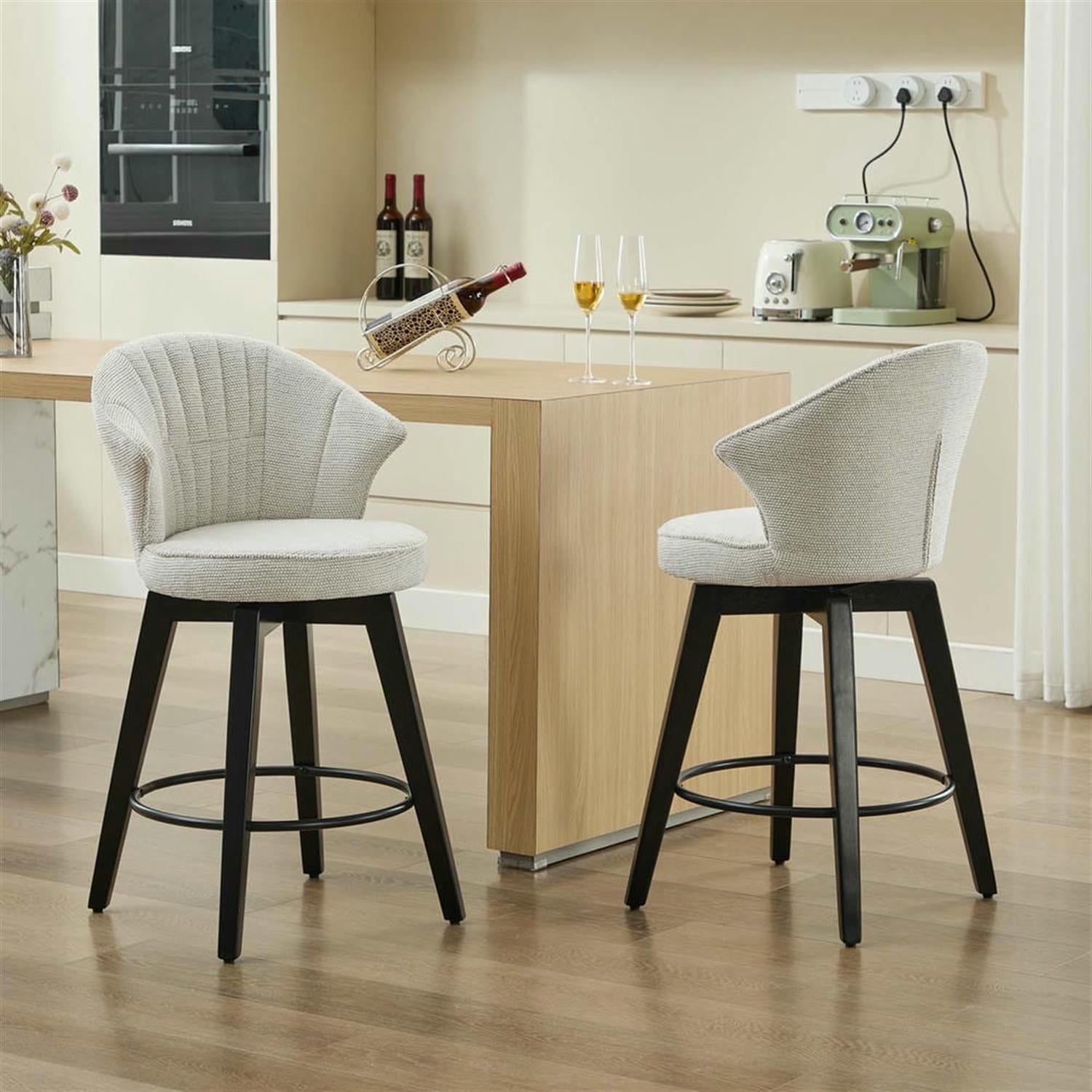 Demi Bonn 36" Counter Height Bar Stools Set of 2, Swivel Barstools with Back, Chenille Upholstered, Kitchen Island Countertop Chairs for Dining Room, White