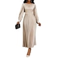 thumbnail image 2 of BRGZLK Women's Maxi Dress Mock Neck Long Sleeve Full Pleated Chiffon High Waist Belted A Line Cocktail Party Long Dress, 2 of 6