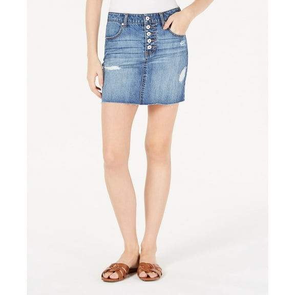 Vanilla Star Juniors Cotton Button Fly Denim Mini Skirt