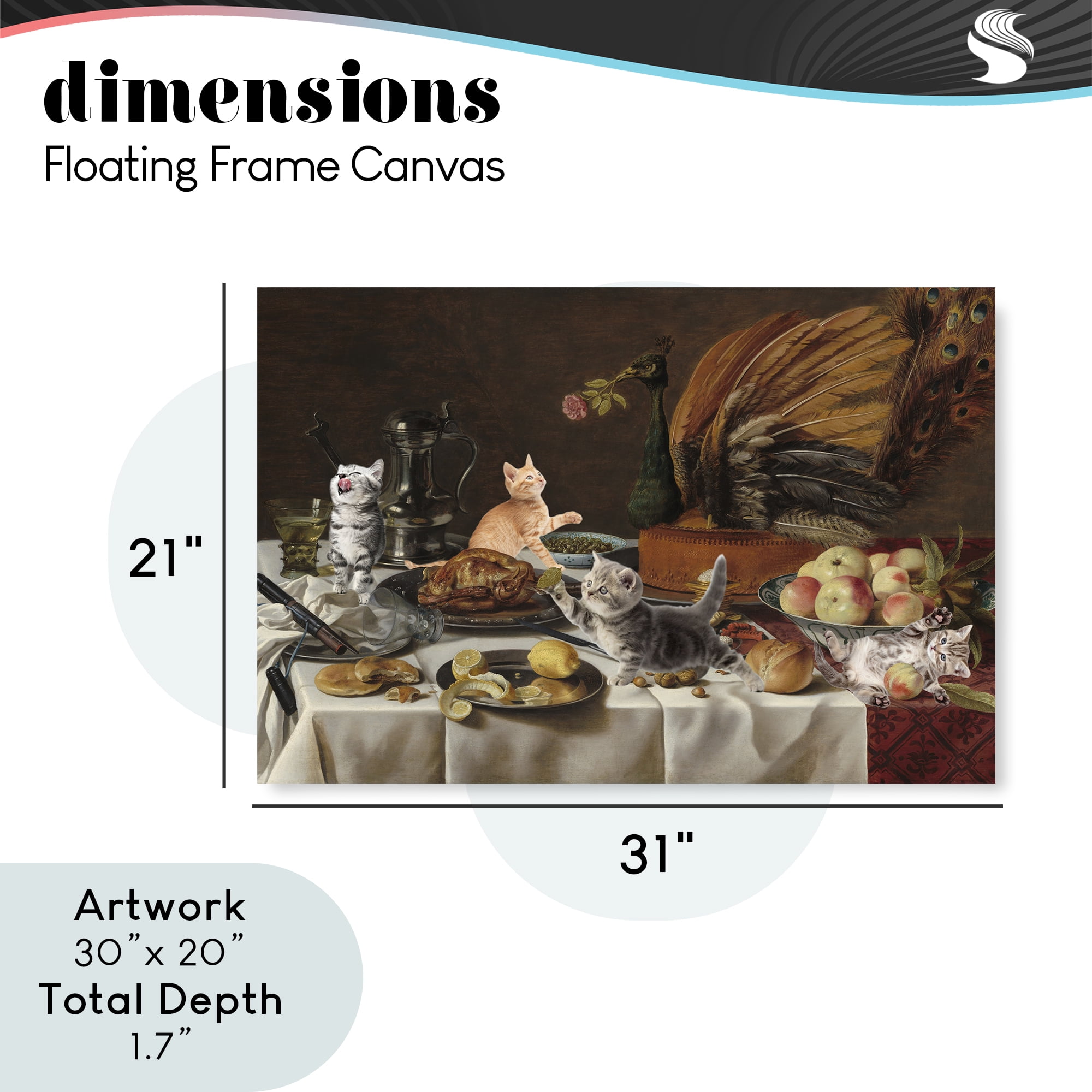 Kittens on Still Life Feast Gray Framed Floater Canvas Wall Art, design by Masters Redux