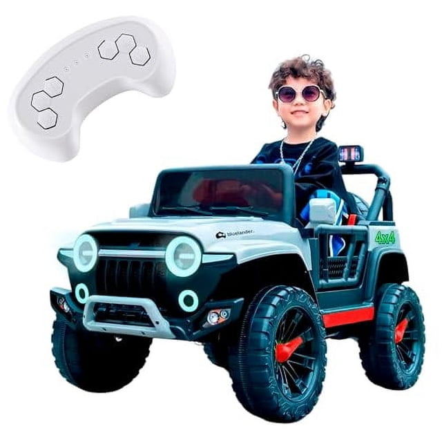 Carro Electrico Bluelander Tipo Jeep Montable para Niño y Niña con Luces Led Frontales Gris