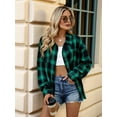 thumbnail image 2 of Womens Button Down Flannel Shirts Long Sleeve Plaid Shackets Business Casual Blouse Top Green L, 2 of 8