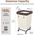thumbnail image 4 of 160L Laundry Basket with Wheels, Large Rolling Hampers for Clothing Organizer, Dirty Clothes Basket for Hotel, Home, Closet, Dorm, Beige, 4 of 8
