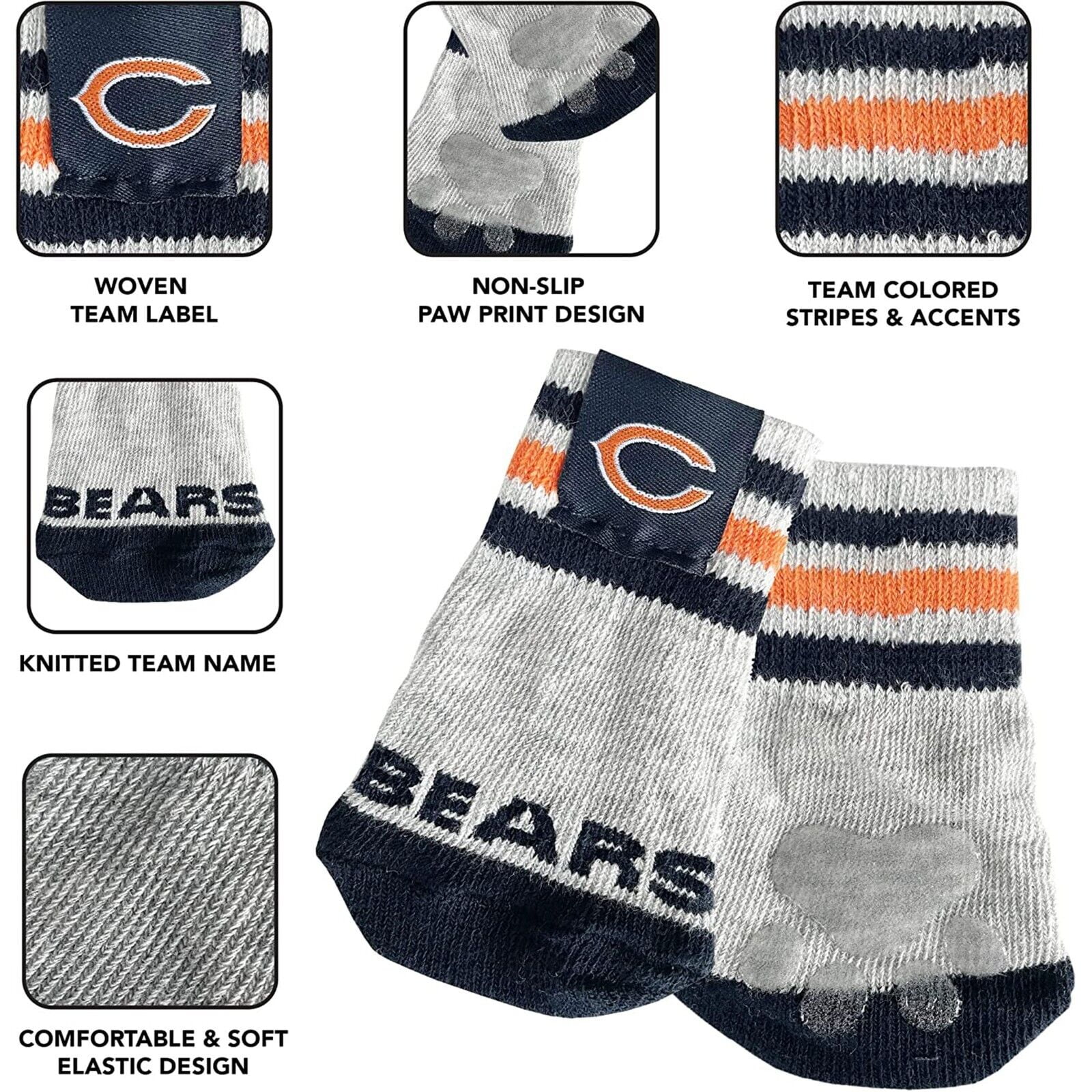 NFL Anti Slip Dog Socks with Elastic Ribbed Top Indoor/Outdoor Paw Protection