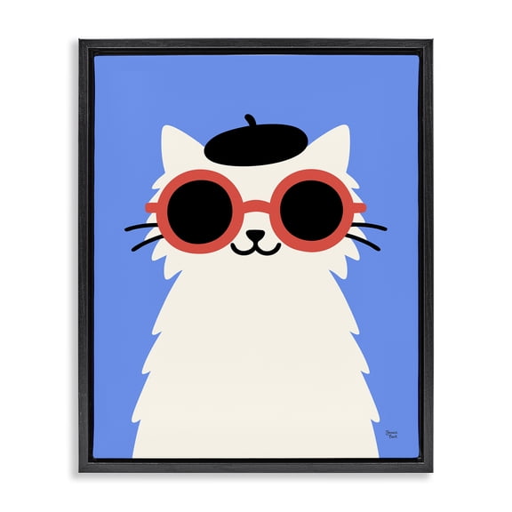 Stylish French Cat Black Framed Floater Canvas Wall Art, design by Jessica Beck