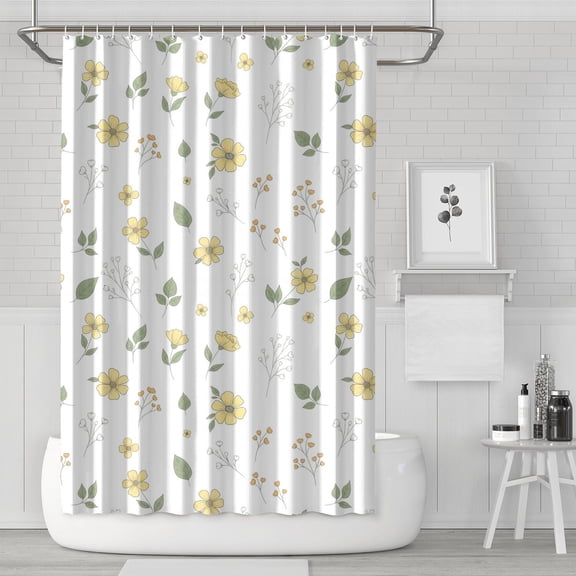 Pioneer Flower Floral Print Pattern Modern Waterproof Shower Curtain Set with 12 Hooks, Washable Decorative Bathroom Shower Curtain