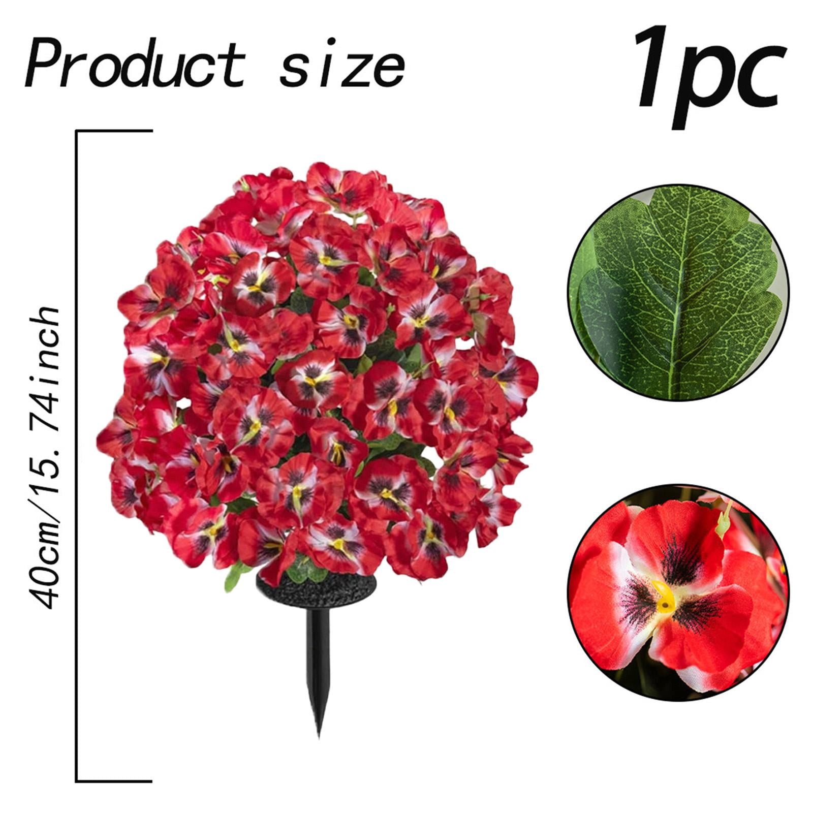 Spring Artificial Topiary for Outdoors with Spikes, UV Resistant Fake Outdoor Shrubs with Violet Flowers, Artificial Bushes for Outdoors Garden, Front Porch, Yard, Patio, Red