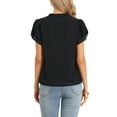 thumbnail image 3 of Chiffon Blouses for Women's Dressy Casual Short Ruffle Petal Sleeve Notch Neck Top Shirts XS Black, 3 of 6