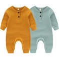 thumbnail image 1 of ZAV Solid Unisex Baby Boy Girl Rompers 2 Pack Long Sleeve Jumpsuits Infants Clothes Outfits, 1 of 8