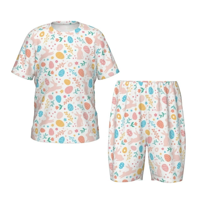 Balery Happy Easter Conjunto de Pijama Infantil de Manga Corta con Estampado – Ropa de Dormir de Algodón Suave-3X-Large