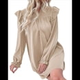 thumbnail image 3 of Vestido de Mujer de Larga con Cuello Alto Holgado y Costuras con Volantes Albaricoque L, 3 of 9