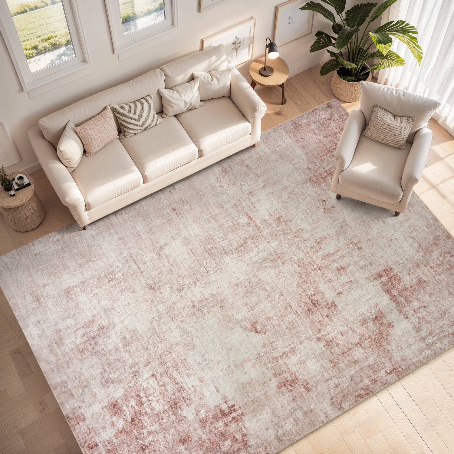 VUNATE 5'x7'Rugs for Living Room Washable Rugs Modern Abstract Area Rug Neutral Indoor Carpet Soft Rugs for Bedroom Office Dining Room Kitchen Laundry Room Accent Rug Modern Home Decor Pink
