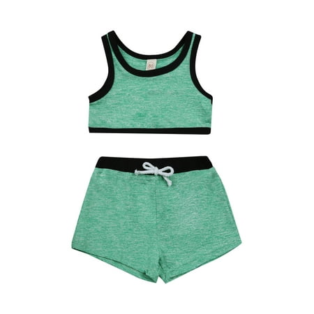 

Canrulo Summer Toddler Baby Girls Clothes Sets Solid Sleeveless Vest Tops Shorts Sports Outfits Green 18-24 Months