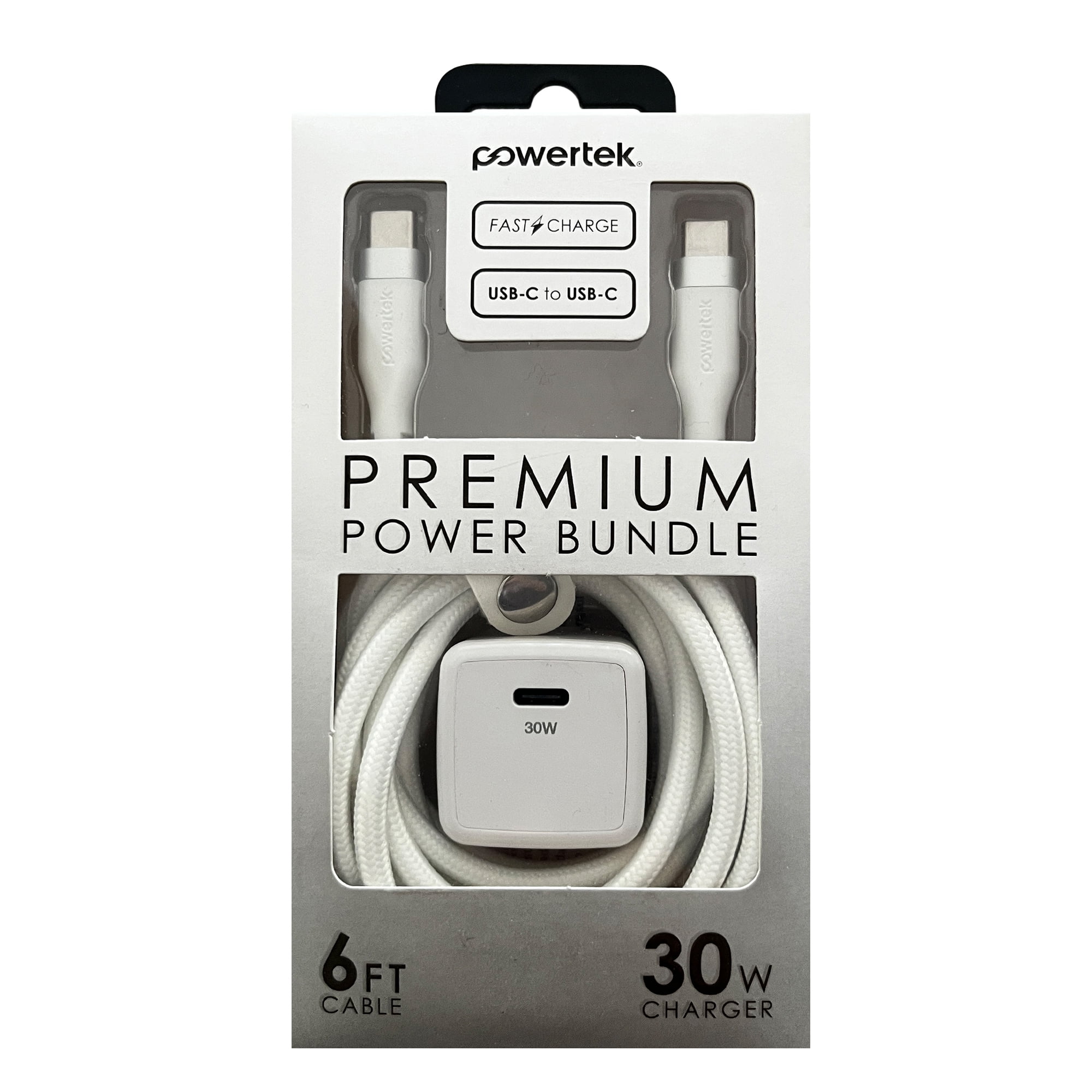 Liquipel Powertek 30W USB-C Wall Charger + 6ft USB-C to USB-C Cable - White
