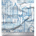 thumbnail image 1 of Soimoi Blue Rayon Fabric Street Light & Monuments Architectural Printed Fabric 1 Yard 56 Inch Wide, 1 of 3