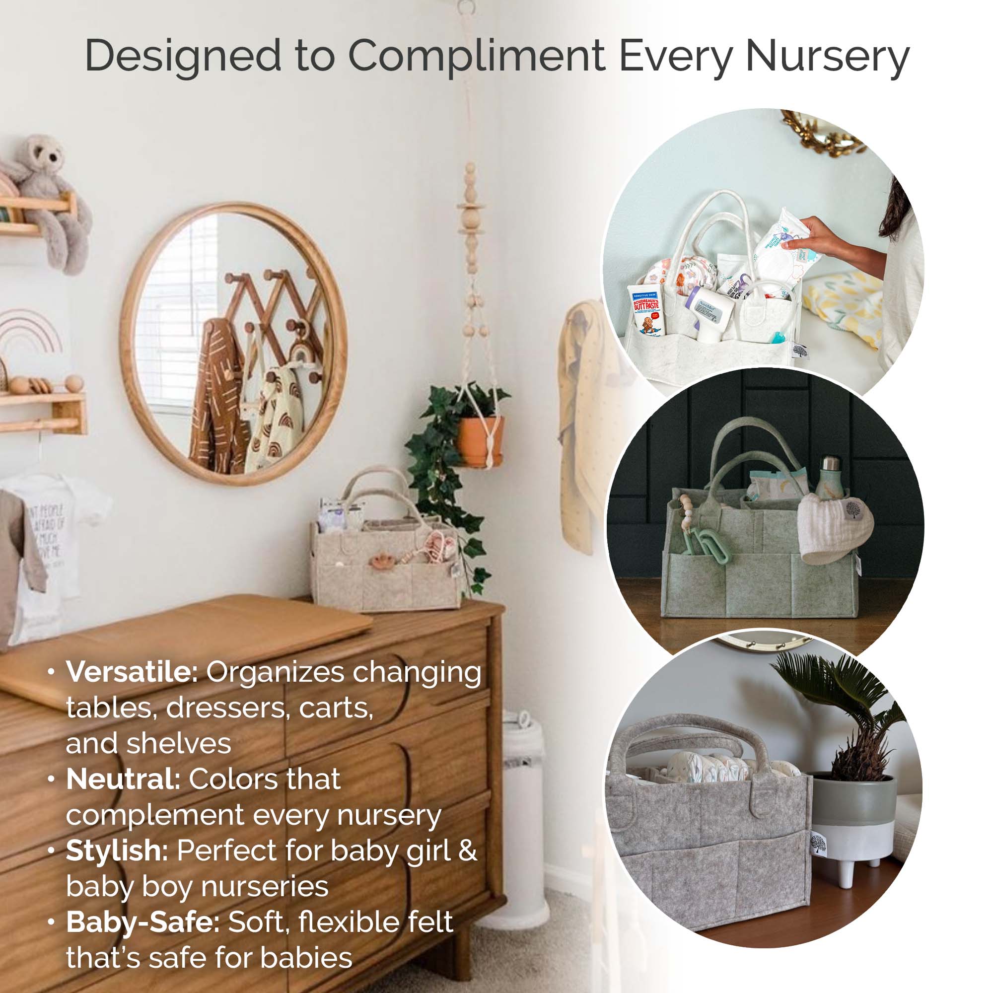 Parker Baby Felt Diaper Caddy - Large, Oatmeal photo 7