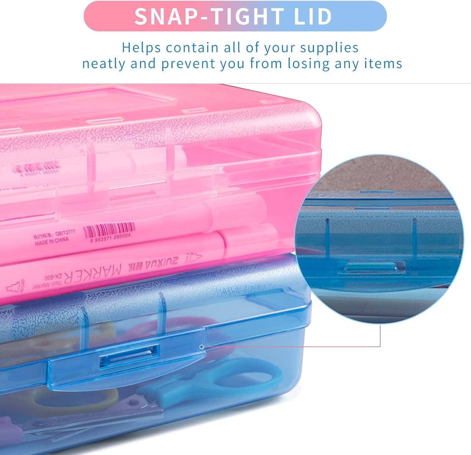 Uiz Merueh Plastic Pencil Box Large Capacity Pencil Case Clear Pencil Box with Snap Closure Lids Plastic Crayon Boxes Multi Purpose Storage Organizer Box for Office Supplies