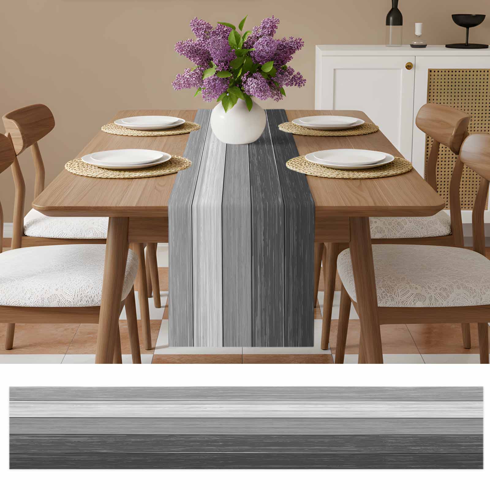 Grey Ombre Table Runner 72 Inches, Farmhouse Vintage Wooden Grain Texture Bed Runner Dresser Scarves Tabletop for Indoor Outdoor Parties/Ceremony/Banquet, 18" x 72"