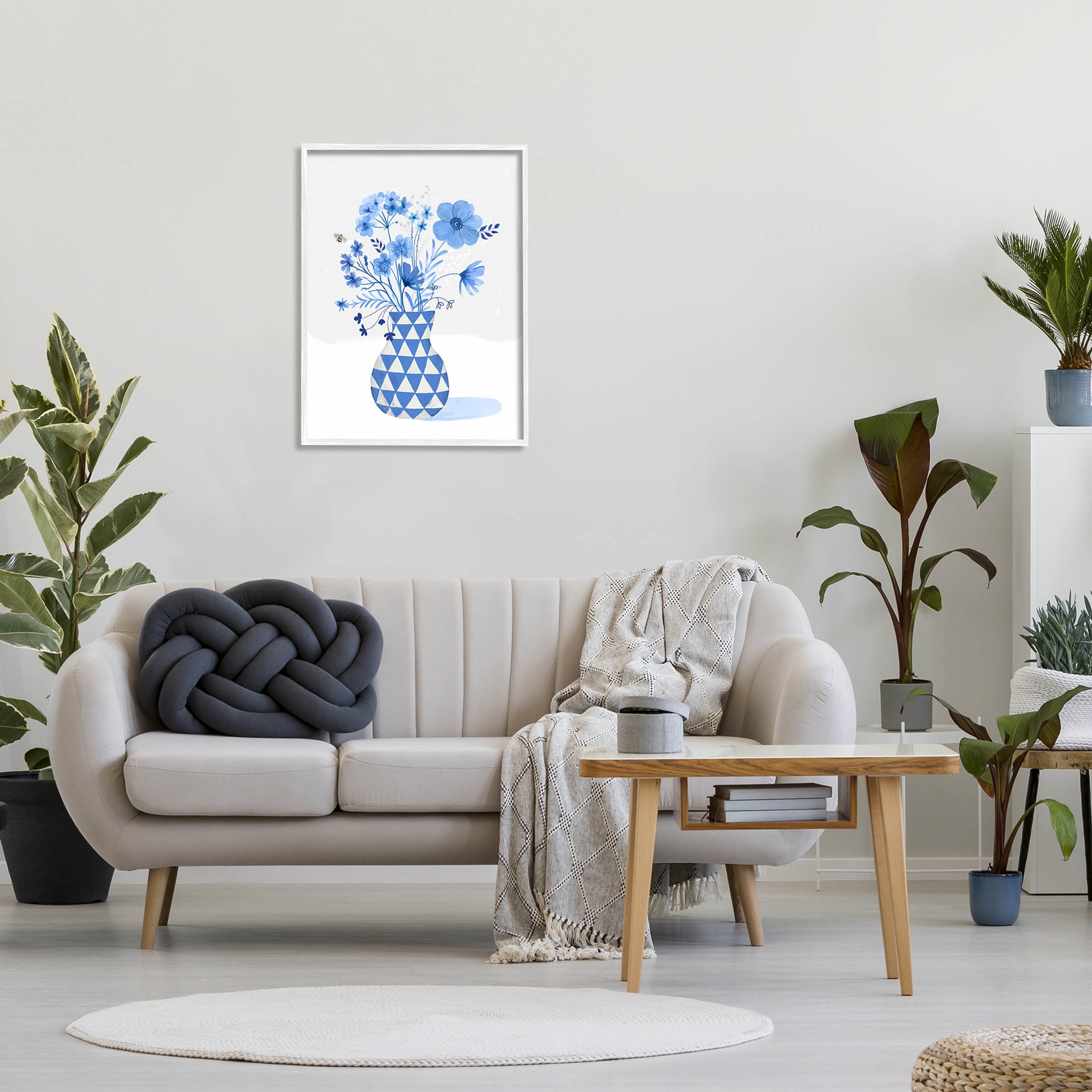 Blue Mixed Floral Arrangement Botanical & Floral Graphic Art White Framed Art Print Wall Art