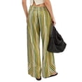 thumbnail image 2 of Women'S Striped Pants High Waist Wide Leg Cotton and Linen Fashion Beach Elastic Waist Casual Flowing Pants Green M, 2 of 6