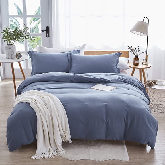 Haze Blue Queen Washed Microfiber Duvet Cover Set