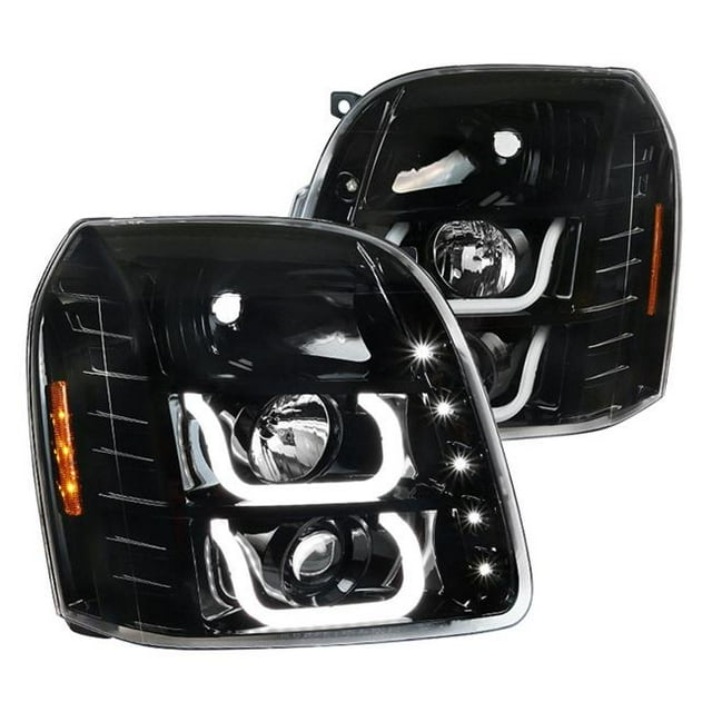 Spec-D 2LHP-DEN07BK-V2-TM 07-12 Chevy Yukon U Shape Halo LED Projector Headlights