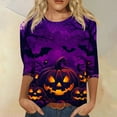 thumbnail image 2 of WTOBBY Women's Halloween Print Round Neck Fashion Top with 3/4 Sleeve, Casual Loose Fit Blouse for Fall Season, Comfortable Daily Wear and Holiday Apparel,Purple Pink 5XL, 2 of 5