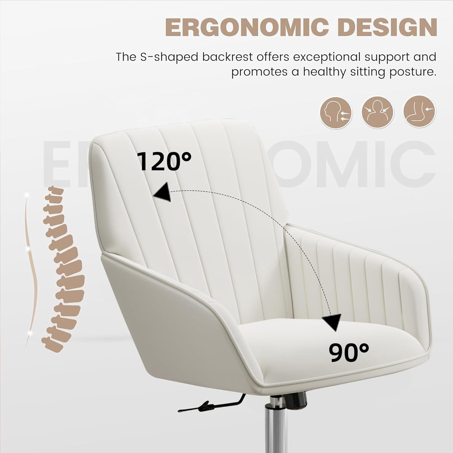 YWEN Velvet Office Desk Chair with Silver Base, with Wheels,Modern Height Adjustable 360 Degree Swivel Upholstered Vanity Chairs with Arms for Living Room Bedroom,Cream