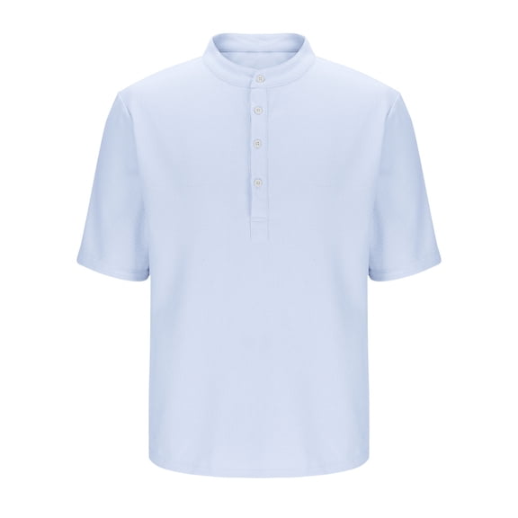 COSFO Short Sleeve Men's T-Shirts Mock Neck Casual Tops Button Loose Pullover Waffle Mens Classic T-Shirt