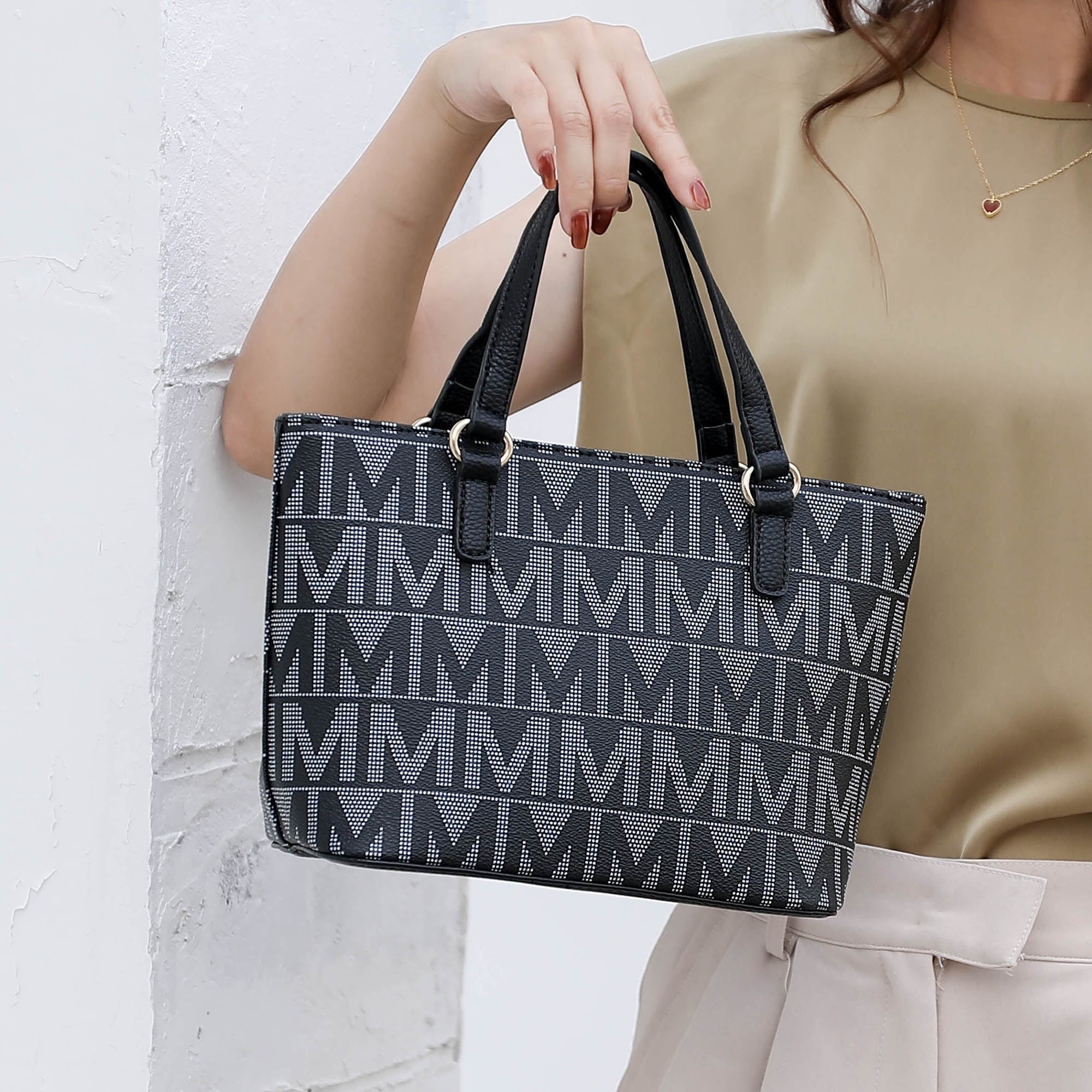 MKF Collection by Mia K. Marimar Women's Tote Bag with Pouch and Wristlet, Signature 4 Piece Set - Black