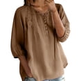 thumbnail image 5 of Turilly Womens V-Neck Floral Embroidered Linen Blouses Fashion Ladies 3/4 Sleeve Lightweight Casual T-Shirts, 5 of 5
