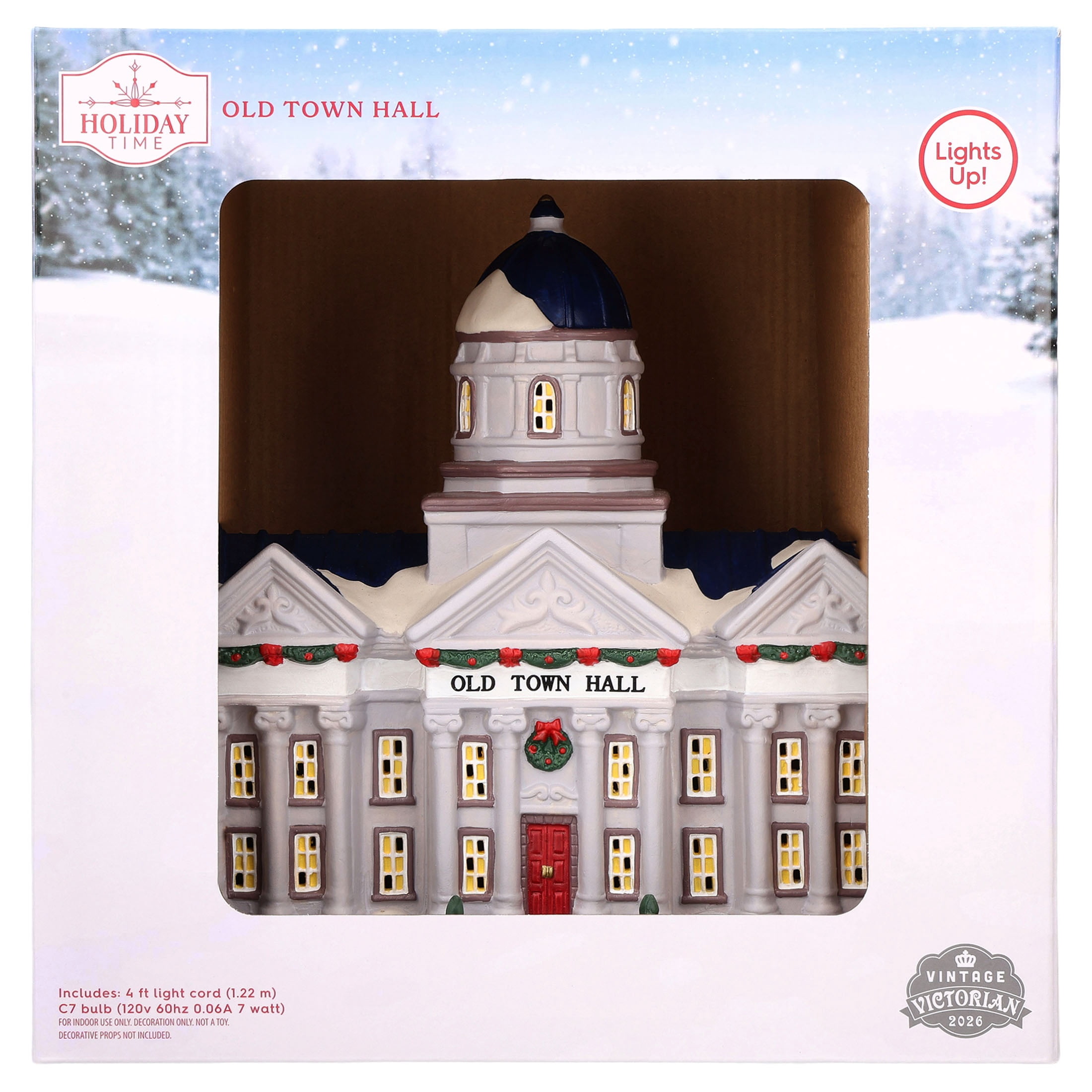 Light-Up Old Town Hall Christmas Village Building, Multicolor, 9.5", by Holiday Time