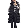 thumbnail image 3 of HANXIULIN Women's Long Puffer Vest Winter Quilted Hooded Sleeveless Zip Up Long Jacket Vest Gilet Black L, 3 of 4