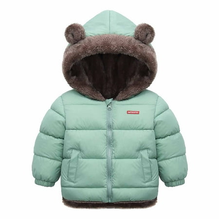

jsaierl Kids Winter Coats with Hooded Lightweight Baby Girls Boys Winter Fleece Jackets with Hooded Toddler Cotton Dress Warm