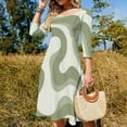 thumbnail image 4 of Abstract Sage Green Artwork Women's 3/4 Sleeve Dresses Elegant A-Line Midi Dress Flare Summer Casual Sundress, 4 of 9