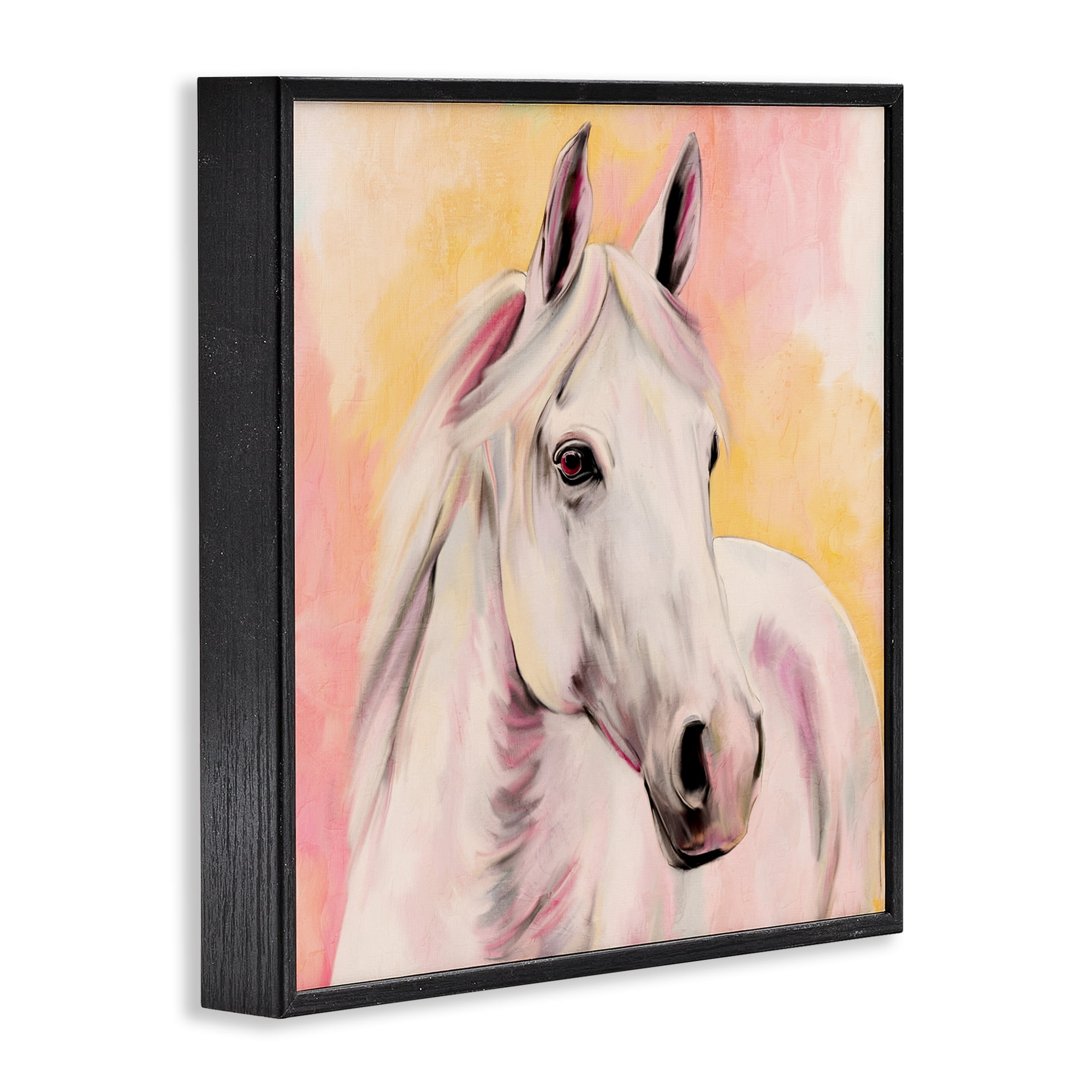 Sunset White Horse Black Framed Giclee Art, design by Kim Allen
